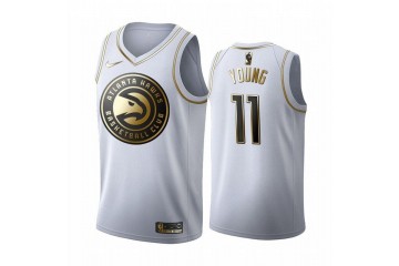 Atlanta Hawks Trae Young 11 White Gold Jersey