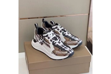 Burberry Vintage Check Cotton and Leather Sneakers Brown White