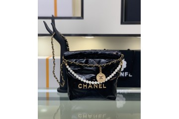Chanel 22 Mini Handbag Shiny Crumpled Calfskin Gold-Tone Metal Black