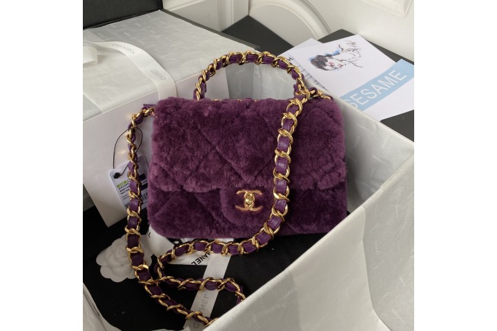 Chanel 22B Flap Bag Wool Purple AS3499
