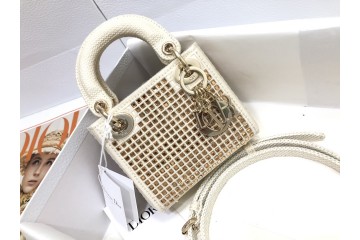 Lady Dior Mini Square Crystal Embroidery White