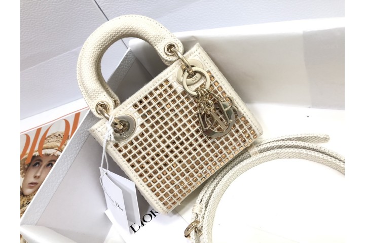 Lady Dior Mini Square Crystal Embroidery White