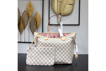 Louis Vuitton Neverfull Damier Azur GM Rose Ballerina Lining