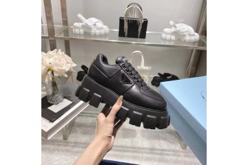 Prada Monolith 55mm Lace Up Loafer Black Brushed Leather