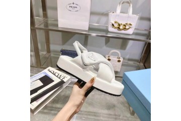 Prada Soft Padded 35mm Wedge Sandals White Nappa Leather
