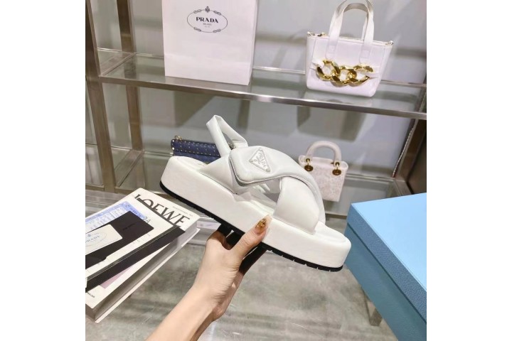 Prada Soft Padded 35mm Wedge Sandals White Nappa Leather
