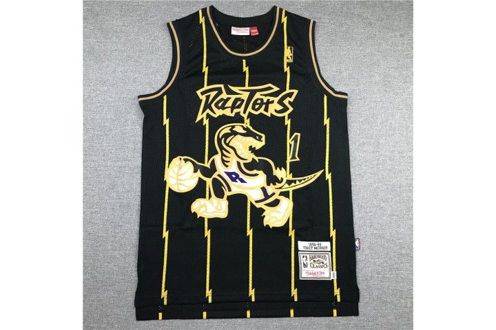 Toronto Raptors Tracy McGrady 1 Hardwood Classics Jersey Black Gold 